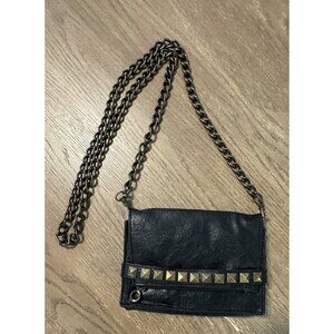 90s Y2k Rock Goth Emo Crossbody Bag Faux Leather Zip Black Bronze Chain Studded